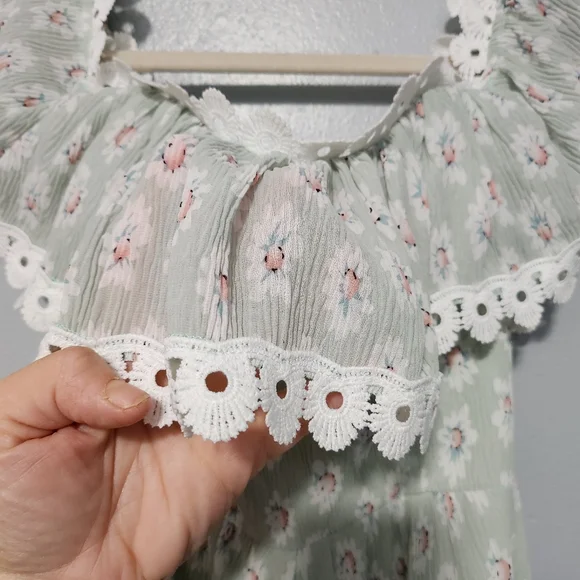 SAINTS SECRETS Womens Romper Small Sage Green Floral Lace Coquette Cottage Boho - Picture 4 of 11